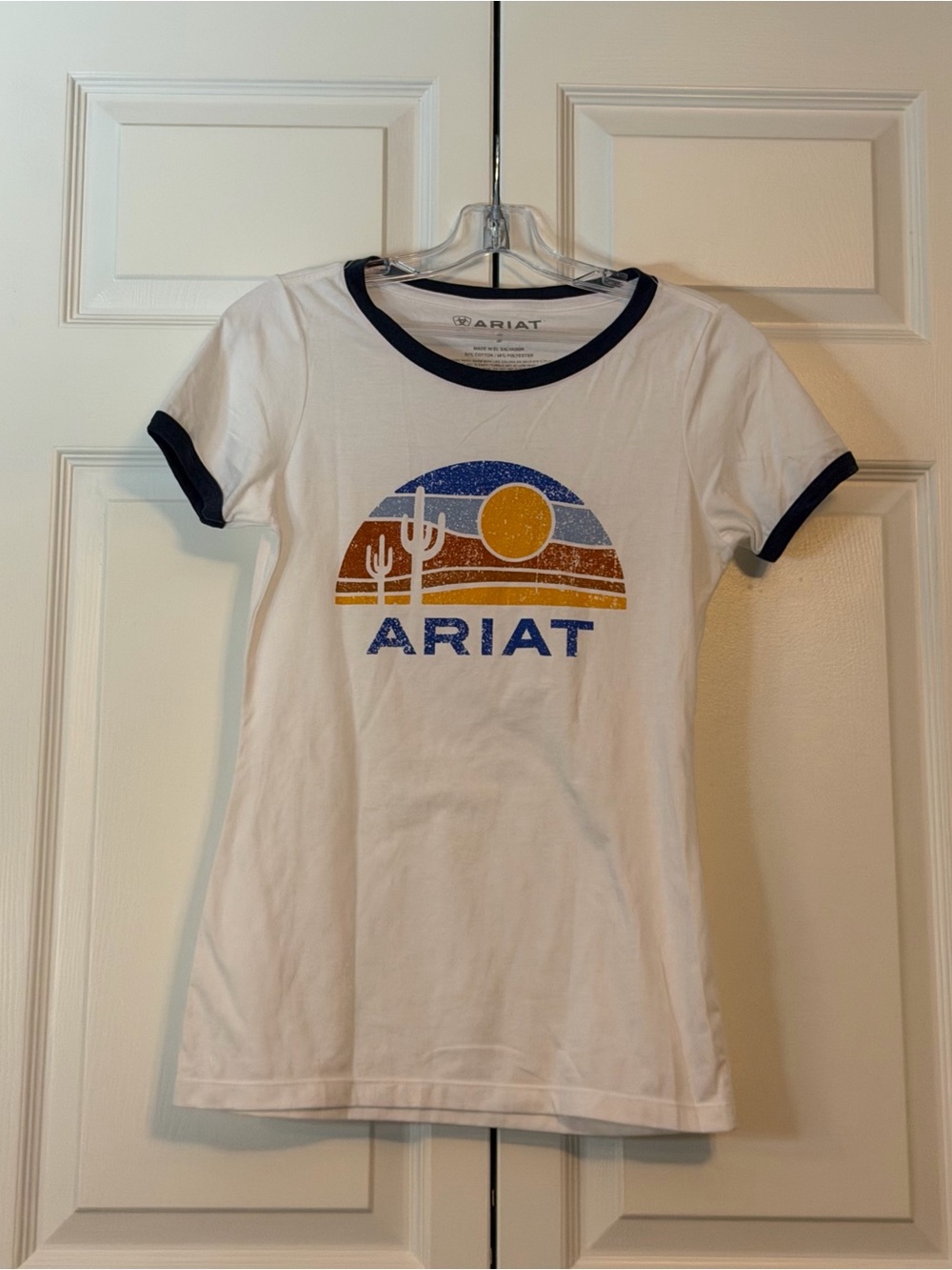 Ariat White Tee with Navy Trim and Desert Graphic